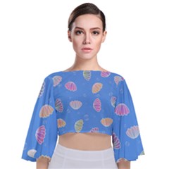 Illustration Seashell Clam Pattern Art Design Tie Back Butterfly Sleeve Chiffon Top by danenraven