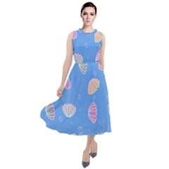 Illustration Seashell Clam Pattern Art Design Round Neck Boho Dress by danenraven