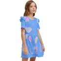 Illustration Seashell Clam Pattern Art Design Kids  Frilly Sleeves Pocket Dress View2