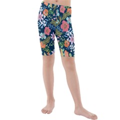 Flower Floral Background Painting Kids  Mid Length Swim Shorts by danenraven