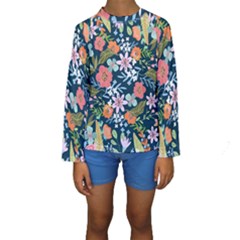 Flower Floral Background Painting Kids  Long Sleeve Swimwear by danenraven