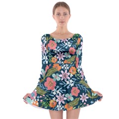 Flower Floral Background Painting Long Sleeve Skater Dress by danenraven