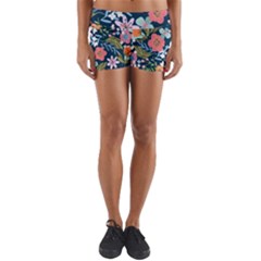 Flower Floral Background Painting Yoga Shorts by danenraven