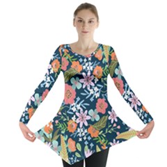 Flower Floral Background Painting Long Sleeve Tunic  by danenraven