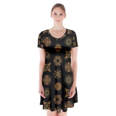 Pattern Mandala Ornate Ornamental Short Sleeve V-neck Flare Dress by danenraven