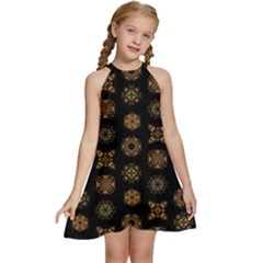 Pattern Mandala Ornate Ornamental Kids  Halter Collar Waist Tie Chiffon Dress