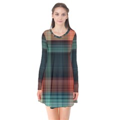 Plaid Tartan Checkered Tablecloth Long Sleeve V-neck Flare Dress