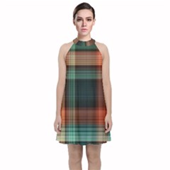 Plaid Tartan Checkered Tablecloth Velvet Halter Neckline Dress  by danenraven