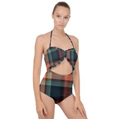 Plaid Tartan Checkered Tablecloth Scallop Top Cut Out Swimsuit by danenraven