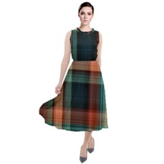 Plaid Tartan Checkered Tablecloth Round Neck Boho Dress by danenraven