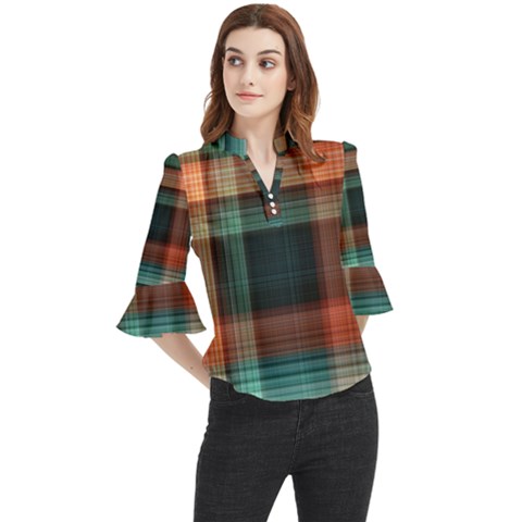 Plaid Tartan Checkered Tablecloth Loose Horn Sleeve Chiffon Blouse by danenraven