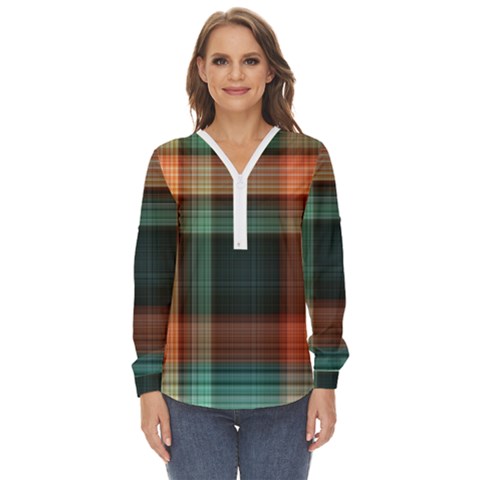 Plaid Tartan Checkered Tablecloth Zip Up Long Sleeve Blouse by danenraven