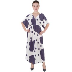 Illustration Cow Pattern Texture Cloth Dot Animal V-neck Boho Style Maxi Dress by danenraven