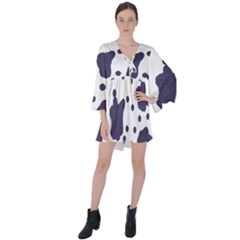 Illustration Cow Pattern Texture Cloth Dot Animal V-neck Flare Sleeve Mini Dress by danenraven