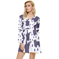 Illustration Cow Pattern Texture Cloth Dot Animal Tiered Long Sleeve Mini Dress by danenraven