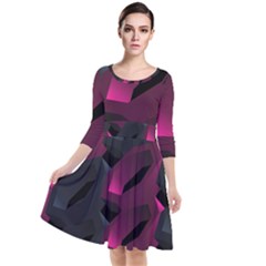 Hexagon Geometric Art Design Quarter Sleeve Waist Band Dress