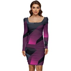 Hexagon Geometric Art Design Women Long Sleeve Ruched Stretch Jersey Dress by danenraven