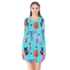 Illustration Design Gardening Texture Long Sleeve V-neck Flare Dress