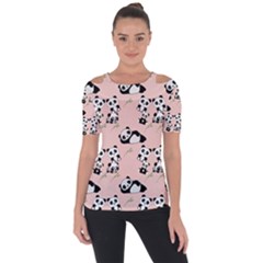 Pattern Panda Bear Shoulder Cut Out Short Sleeve Top