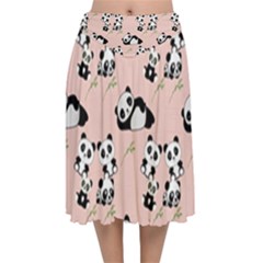 Pattern Panda Bear Velvet Flared Midi Skirt by danenraven