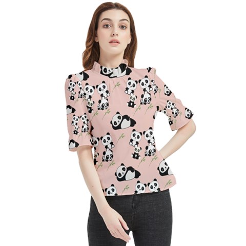 Pattern Panda Bear Frill Neck Blouse by danenraven