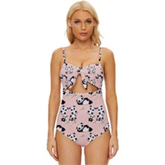 Pattern Panda Bear Knot Front One-piece Swimsuit by danenraven