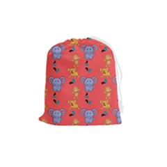 Illustration Elephant Cartoon Animal Monkey Drawstring Pouch (medium) by danenraven