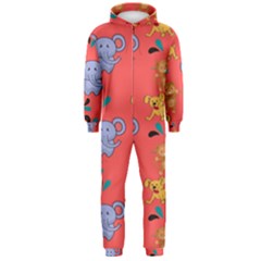 Illustration Elephant Cartoon Animal Monkey Hooded Jumpsuit (men) by danenraven