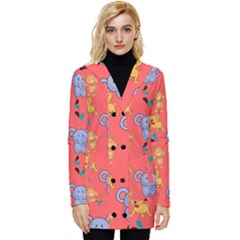 Illustration Elephant Cartoon Animal Monkey Button Up Hooded Coat  by danenraven