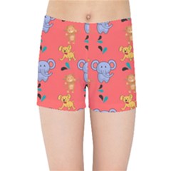 Illustration Elephant Cartoon Animal Monkey Kids  Sports Shorts by danenraven