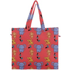 Illustration Elephant Cartoon Animal Monkey Canvas Travel Bag by danenraven