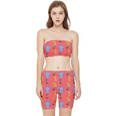 Illustration Elephant Cartoon Animal Monkey Stretch Shorts And Tube Top Set by danenraven