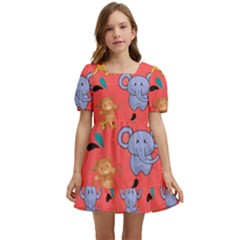 Illustration Elephant Cartoon Animal Monkey Kids  Short Sleeve Dolly Dress by danenraven