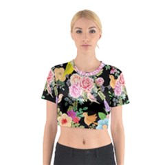 Illustration Bird Flower Floral Background Cotton Crop Top by danenraven