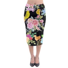 Illustration Bird Flower Floral Background Midi Pencil Skirt by danenraven