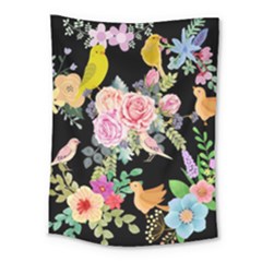 Illustration Bird Flower Floral Background Medium Tapestry by danenraven