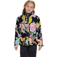 Illustration Bird Flower Floral Background Kids  Puffer Bubble Jacket Coat