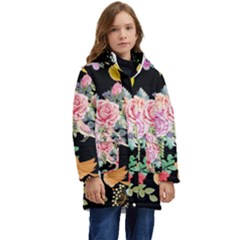 Illustration Bird Flower Floral Background Kid s Hooded Longline Puffer Jacket