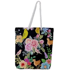 Illustration Bird Flower Floral Background Full Print Rope Handle Tote (large)