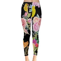 Illustration Bird Flower Floral Background Inside Out Leggings by danenraven