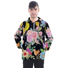 Illustration Bird Flower Floral Background Men s Half Zip Pullover by danenraven