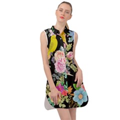 Illustration Bird Flower Floral Background Sleeveless Shirt Dress by danenraven