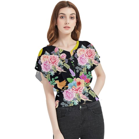 Illustration Bird Flower Floral Background Butterfly Chiffon Blouse by danenraven