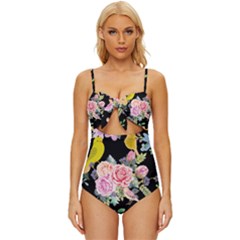 Illustration Bird Flower Floral Background Knot Front One-piece Swimsuit