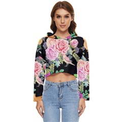 Illustration Bird Flower Floral Background Women s Lightweight Cropped Hoodie by danenraven