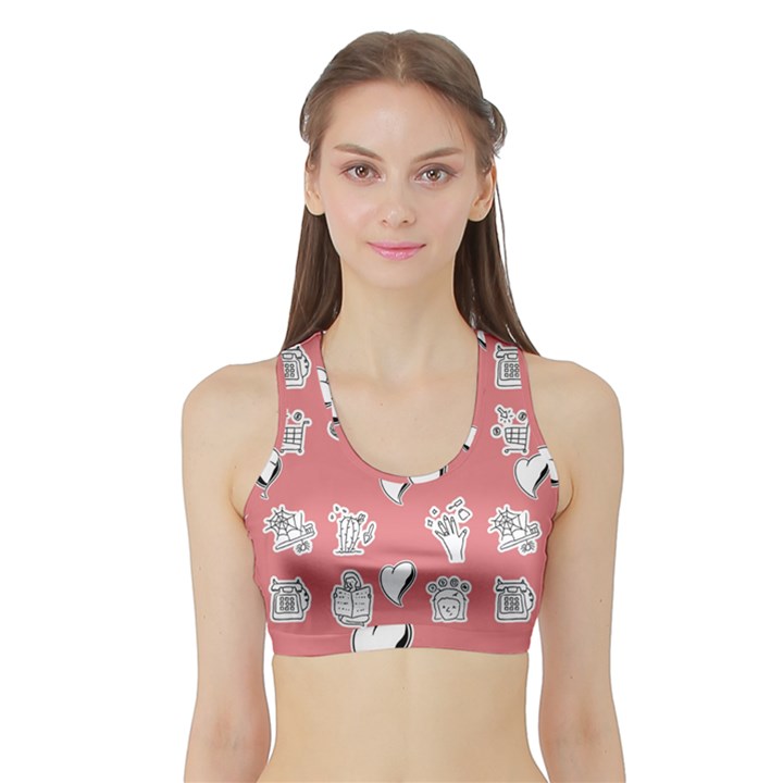 Stickers Hobbies Hearts Reading Sports Bra with Border