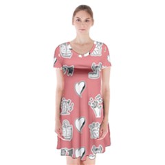 Stickers Hobbies Hearts Reading Short Sleeve V-neck Flare Dress by danenraven