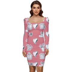 Stickers Hobbies Hearts Reading Women Long Sleeve Ruched Stretch Jersey Dress by danenraven