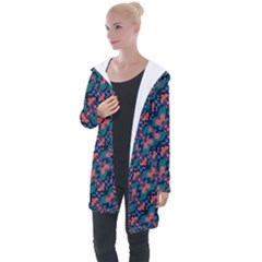 Illustration Tile Pattern Patchwork Longline Hooded Cardigan