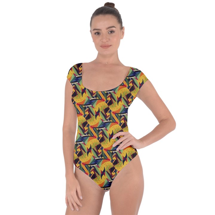 Illustration Geometric Pattern Colorful Pattern Short Sleeve Leotard 